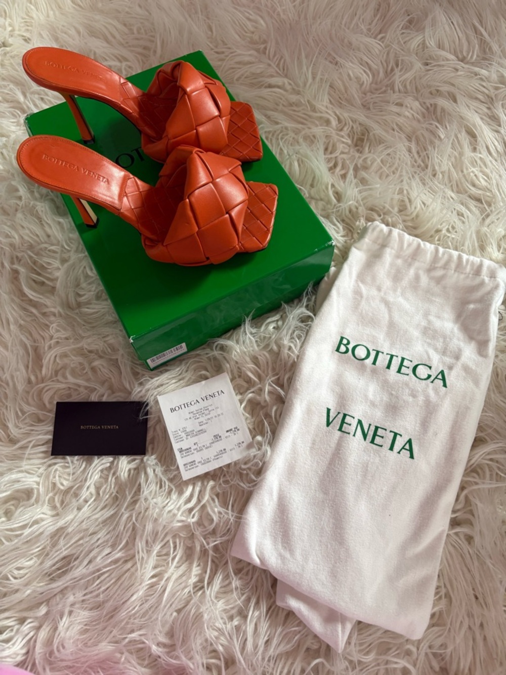Bottega Veneta Lido Orange Woven Leather Mule Sandals Size 38 Box & Receipt